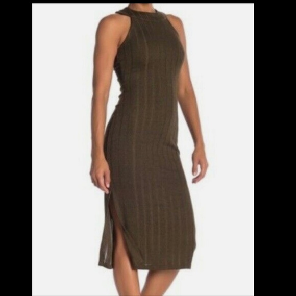 NSR Halter Midi Dress Olive Green Metallic Shimmer Size L $98 - Picture 1 of 8